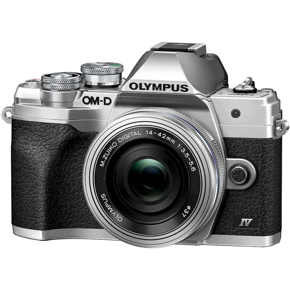 Aparat foto Mirrorless Olympus E-M10 Mark IV + obiectiv M.Zuiko Digital ED 14-42mm F3.5-5.6 EZ (pancake zoom), Argintiu