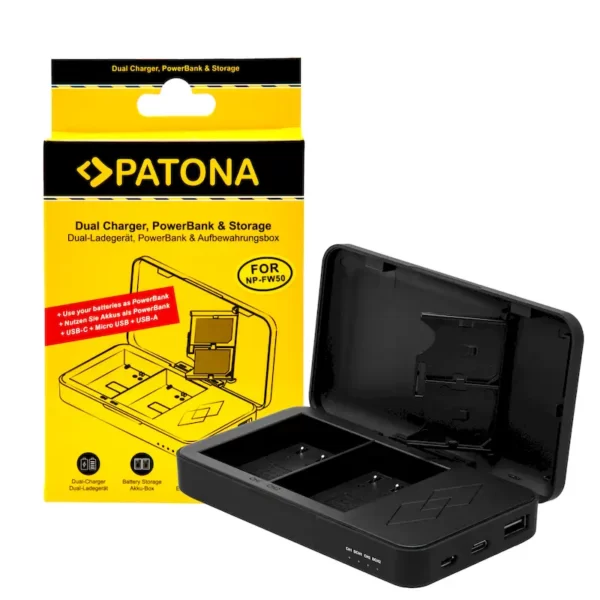 Incarcator acumulatori Sony NP-FW50 dublu Powerbank si protectie 2 carduri SD Patona 1724