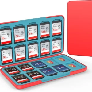 Cutie protectie carduri (20 SD + 20 MicroSD) cu inchidere magnetica culoare rosie