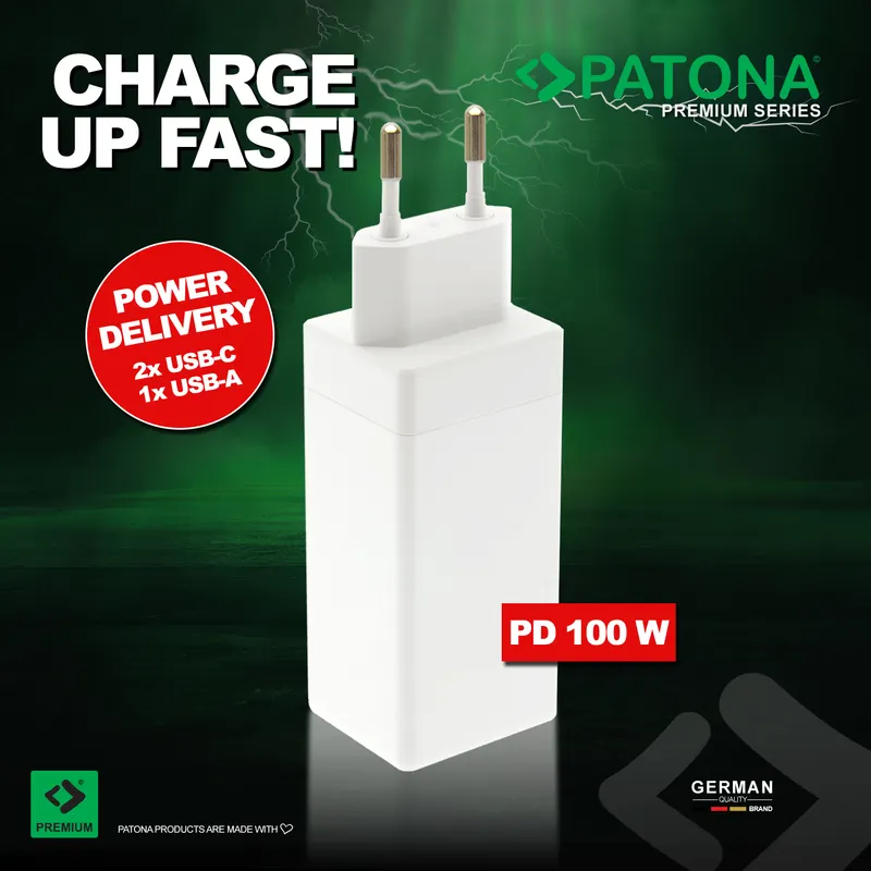 Incarcator PATONA Premium GaN PD100W cu 2xUSB-C 1xUSB-A PD3.0 QC3.0 Patona 2647