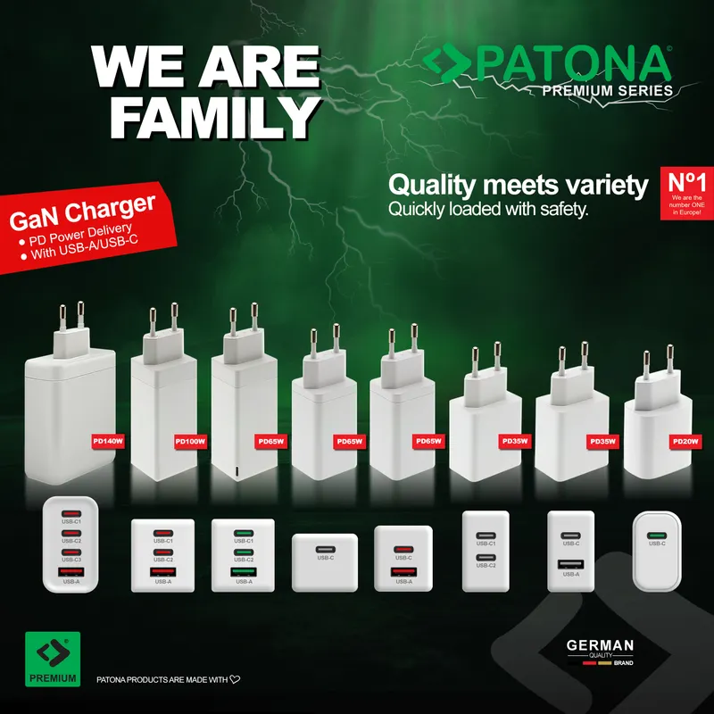 Incarcator PATONA Premium GaN PD100W cu 2xUSB-C 1xUSB-A PD3.0 QC3.0 Patona 2647